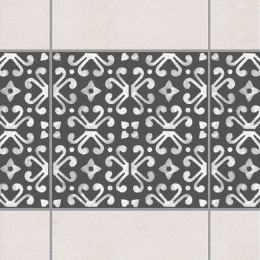 Fliesen Bordüre - Dunkelgrau Weiß Muster Serie No.07 - 10cm x 10cm Fliesensticker Set