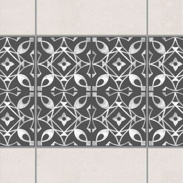 Fliesen Bordüre - Dunkelgrau Weiß Muster Serie No.08 - 20cm x 20cm Fliesensticker Set