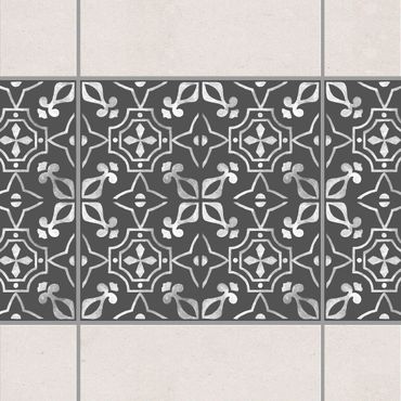 Fliesen Bordüre - Dunkelgrau Weiß Muster Serie No.09 - 10cm x 10cm Fliesensticker Set
