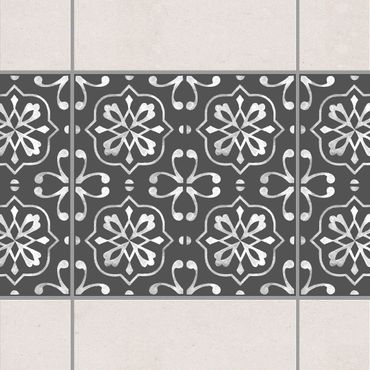 Fliesen Bordüre - Dunkelgrau Weiß Muster Serie No.04 - 15cm x 15cm Fliesensticker Set