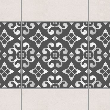 Fliesen Bordüre - Dunkelgrau Weiß Muster Serie No.05 - 15cm x 15cm Fliesensticker Set