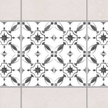 Fliesen Bordüre - Grau Weiß Muster Serie No.1 - 10cm x 10cm Fliesensticker Set