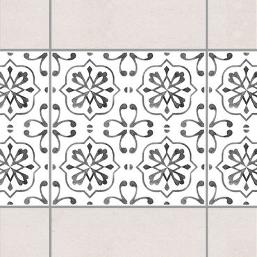Fliesen Bordüre - Grau Weiß Muster Serie No.4 - 15cm x 15cm Fliesensticker Set