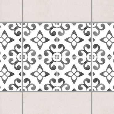 Fliesen Bordüre - Grau Weiß Muster Serie No.5 - 10cm x 10cm Fliesensticker Set