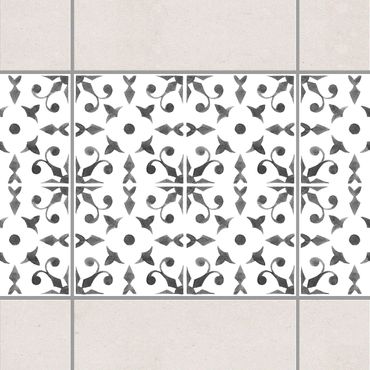 Fliesen Bordüre - Grau Weiß Muster Serie No.6 - 10cm x 10cm Fliesensticker Set