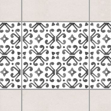 Fliesen Bordüre - Grau Weiß Muster Serie No.7 - 15cm x 15cm Fliesensticker Set