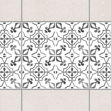 Fliesen Bordüre - Grau Weiß Muster Serie No.9 - 15cm x 15cm Fliesensticker Set