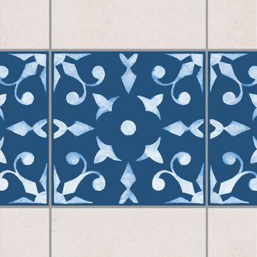 Fliesen Bordüre - Muster Dunkelblau Weiß Serie No.6 - 20cm x 20cm Fliesensticker Set