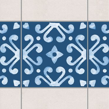 Fliesen Bordüre - Muster Dunkelblau Weiß Serie No.7 - 10cm x 10cm Fliesensticker Set