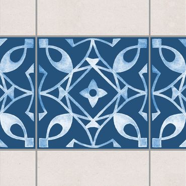 Fliesen Bordüre - Muster Dunkelblau Weiß Serie No.8 - 10cm x 10cm Fliesensticker Set