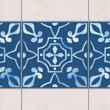 Fliesen Bordüre - Muster Dunkelblau Weiß Serie No.9 - 20cm x 20cm Fliesensticker Set