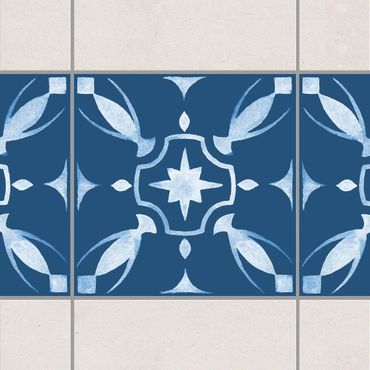 Fliesen Bordüre - Muster Dunkelblau Weiß Serie No.1 - 15cm x 15cm Fliesensticker Set