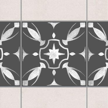Fliesen Bordüre - Muster Dunkelgrau Weiß Serie No.01 - 10cm x 10cm Fliesensticker Set