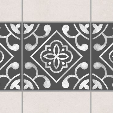 Fliesen Bordüre - Muster Dunkelgrau Weiß Serie No.02 - 20cm x 20cm Fliesensticker Set