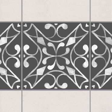 Fliesen Bordüre - Muster Dunkelgrau Weiß Serie No.03 - 20cm x 20cm Fliesensticker Set