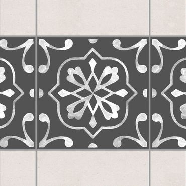 Fliesen Bordüre - Muster Dunkelgrau Weiß Serie No.04 - 20cm x 20cm Fliesensticker Set