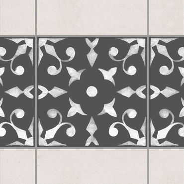Fliesen Bordüre - Muster Dunkelgrau Weiß Serie No.06 - 20cm x 20cm Fliesensticker Set