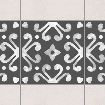 Fliesen Bordüre - Muster Dunkelgrau Weiß Serie No.07 - 10cm x 10cm Fliesensticker Set