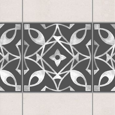 Fliesen Bordüre - Muster Dunkelgrau Weiß Serie No.08 - 10cm x 10cm Fliesensticker Set