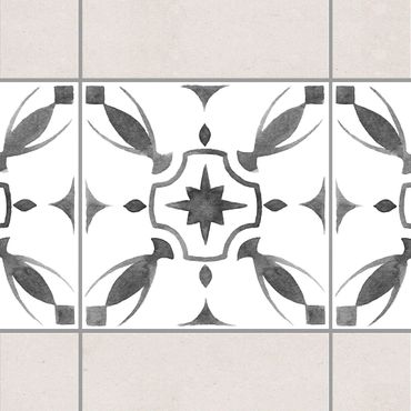 Fliesen Bordüre - Muster Grau Weiß Serie No.1 - 10cm x 10cm Fliesensticker Set