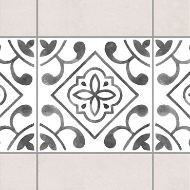 Fliesen Bordüre - Muster Grau Weiß Serie No.2 - 20cm x 20cm Fliesensticker Set