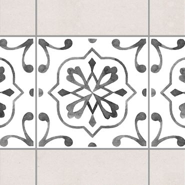 Fliesen Bordüre - Muster Grau Weiß Serie No.4 - 10cm x 10cm Fliesensticker Set