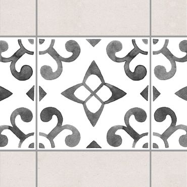 Fliesen Bordüre - Muster Grau Weiß Serie No.5 - 15cm x 15cm Fliesensticker Set