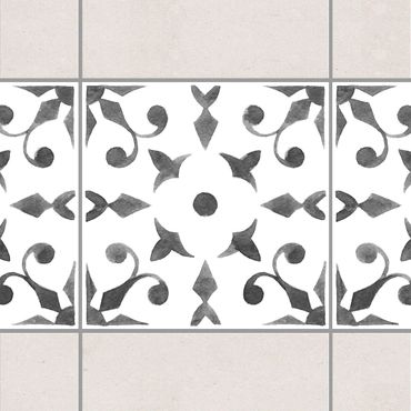 Fliesen Bordüre - Muster Grau Weiß Serie No.6 - 15cm x 15cm Fliesensticker Set