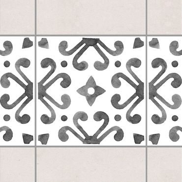 Fliesen Bordüre - Muster Grau Weiß Serie No.7 - 15cm x 15cm Fliesensticker Set