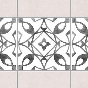 Fliesen Bordüre - Muster Grau Weiß Serie No.8 - 15cm x 15cm Fliesensticker Set