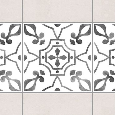 Fliesen Bordüre - Muster Grau Weiß Serie No.9 - 20cm x 20cm Fliesensticker Set