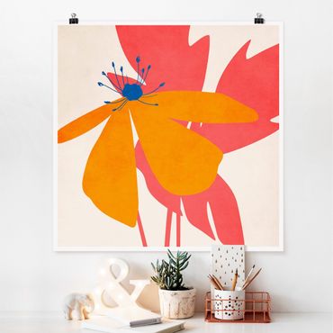 Poster - Florale Schönheit Rosa und Orange - Quadrat 1:1
