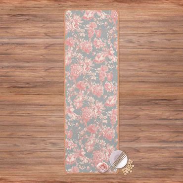 Yogamatte Kork - Floraler Kupferstich Rosagrau