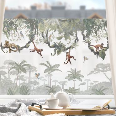 Fensterfolie - Sichtschutz - Freche Affen in tropischen Kronen - Fensterbilder