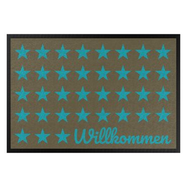 Fußmatte - Willkommen Sterne braun türkisblau