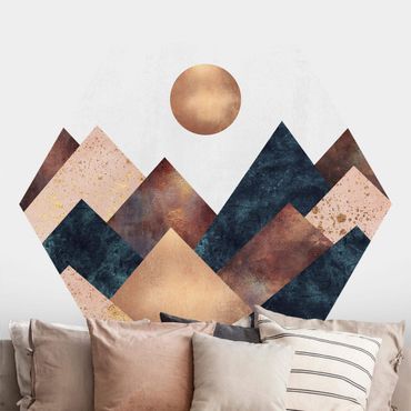 Hexagon Mustertapete selbstklebend - Geometrische Berge Bronze