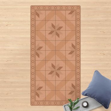 Kork-Teppich - Geometrische Fliesen Rautenblüte Sand mit schmaler Bordüre - Hochformat 1:2