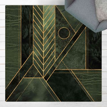Kork-Teppich - Geometrische Formen Smaragd Gold - Quadrat 1:1