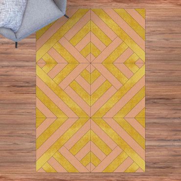 Kork-Teppich - Geometrischer Fliesenmix Art Deco Gold - Hochformat 2:3