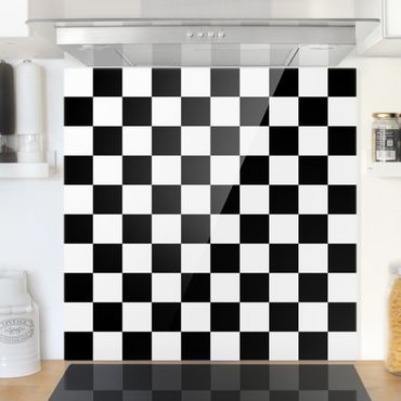 Spritzschutz Glas - Geometrisches Muster Schachbrett Schwarz Weiß - Quadrat 1:1