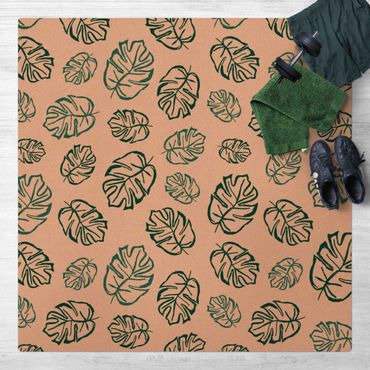 Kork-Teppich - Gezeichnete tropische Blätter - Quadrat 1:1