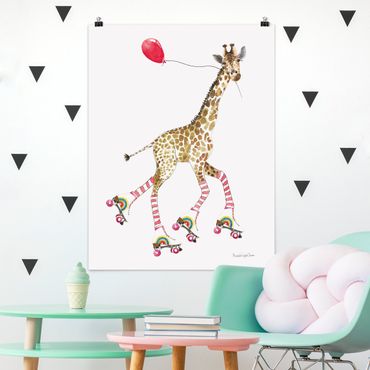 Poster - Giraffe auf Freudenfahrt - Hochformat 3:4
