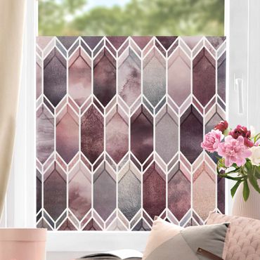 Fensterfolie - Sichtschutz - Glasmalerei Geometrie Rosé - Fensterbilder