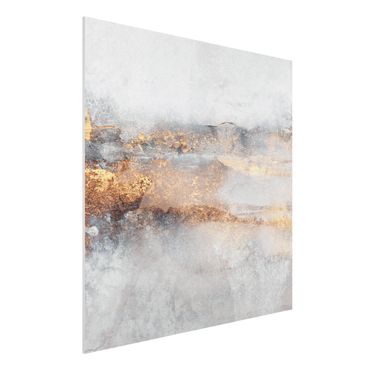 Forex Fine Art Print - Gold-Grauer Nebel - Quadrat 1:1