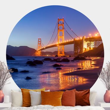 Runde Tapete selbstklebend - Golden Gate Bridge am Abend