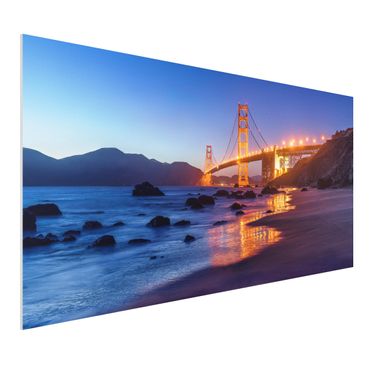 Forex Fine Art Print - Golden Gate Bridge am Abend - Querformat 2:1