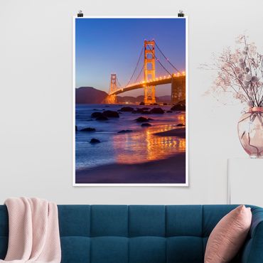 Poster - Golden Gate Bridge am Abend - Hochformat 2:3