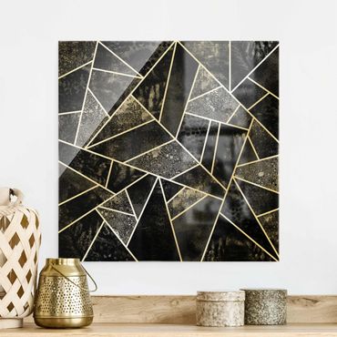 Glasbild - Graue Dreiecke Gold - Quadrat 1:1