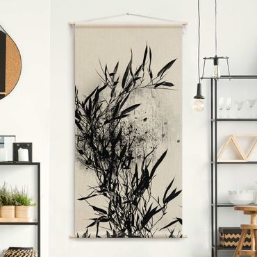 Wandteppich - Grafische Pflanzenwelt - Schwarzer Bambus - Hochformat 1:2