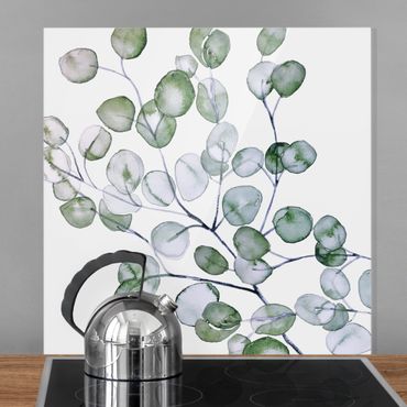 Spritzschutz Glas - Grünes Aquarell Eukalyptuszweig - Quadrat 1:1